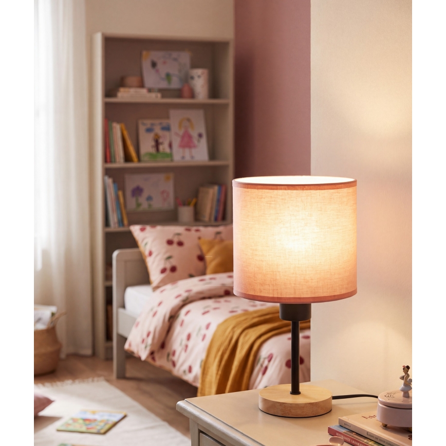 Brilagi - Детска настолна лампа BOBO WOOD 1xE27/25W/230V дъб/черна/розова