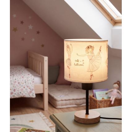 Brilagi - Детска настолна лампа BOBO WOOD 1xE27/25W/230V дъб/черна/бяла/розова/балеринки