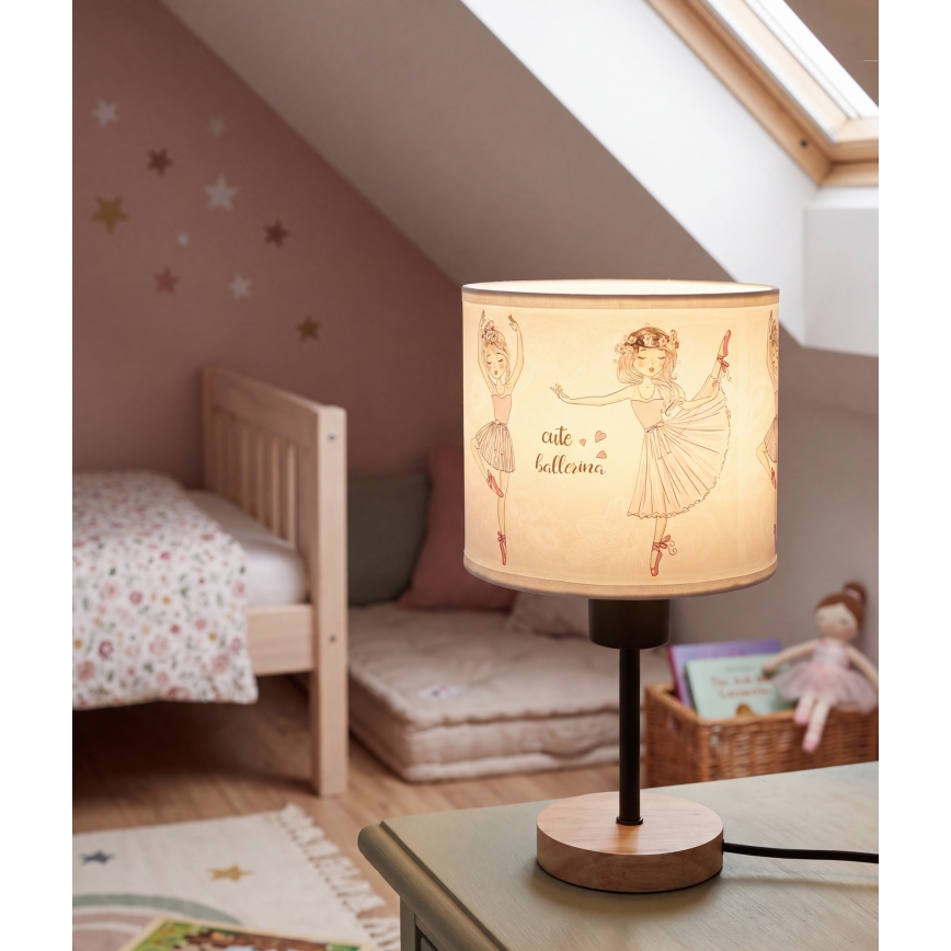 Brilagi - Детска настолна лампа BOBO WOOD 1xE27/25W/230V дъб/черна/бяла/розова/балеринки