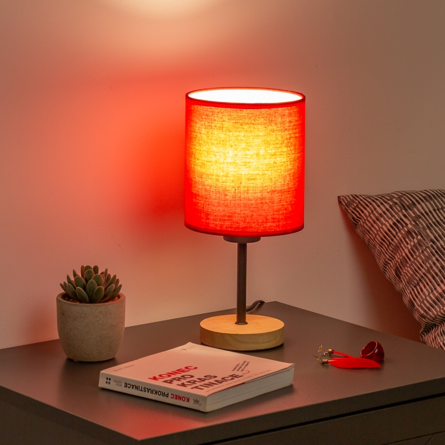 Brilagi - Настолна лампа NUBILA WOOD 1xE27/25W/230V дъб/червен