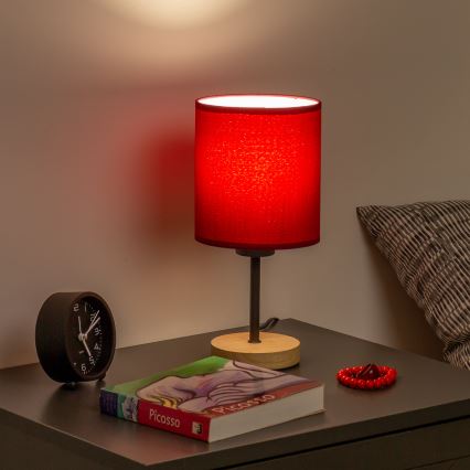 Brilagi - Настолна лампа NUBILA WOOD 1xE27/25W/230V дъб/Помпейски червен