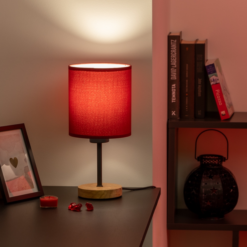 Brilagi - Настолна лампа NUBILA WOOD 1xE27/25W/230V дъб/Помпейски червен