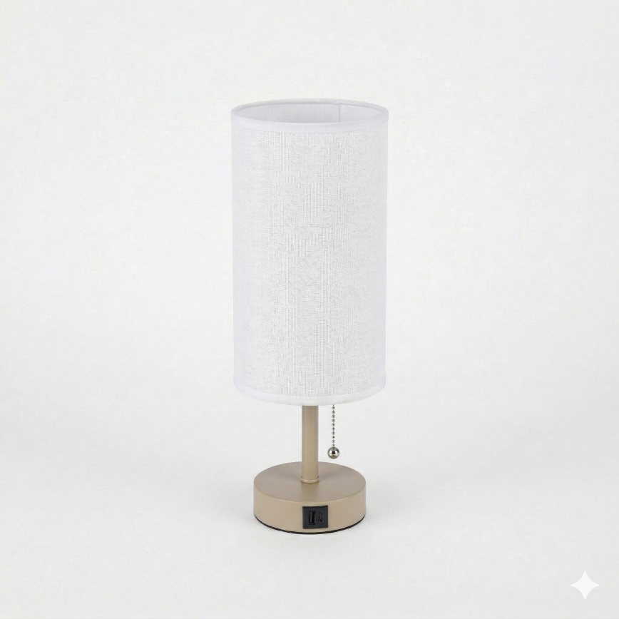Brilagi - Настолна лампа с USB порт TABLON 1xE27/25W/230V бежова/бяла