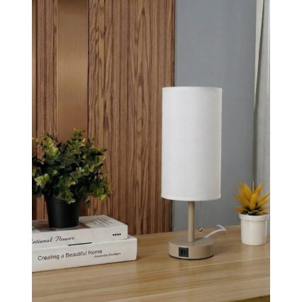 Brilagi - Настолна лампа с USB порт TABLON 1xE27/25W/230V бежова/бяла