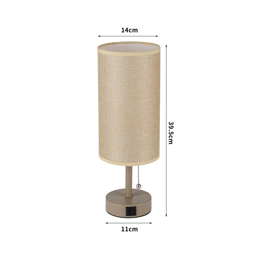 Brilagi - Настолна лампа с USB порт TABLON 1xE27/25W/230V бежова