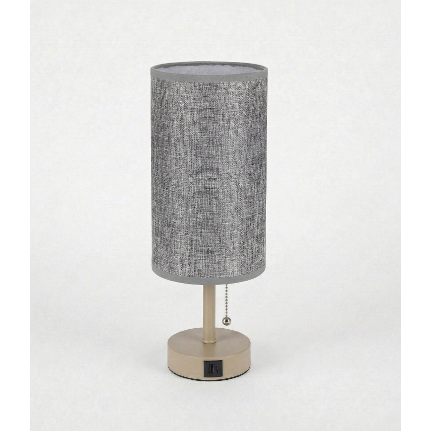 Brilagi - Настолна лампа с USB порт TABLON 1xE27/25W/230V бежова/сива