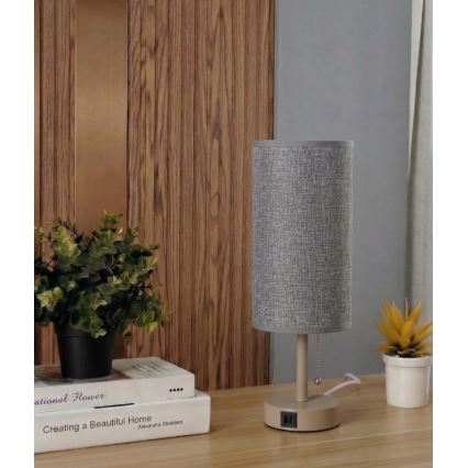 Brilagi - Настолна лампа с USB порт TABLON 1xE27/25W/230V бежова/сива