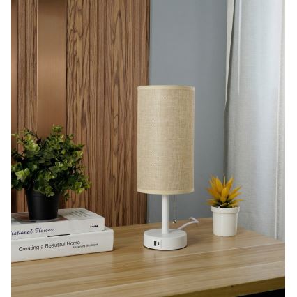 Brilagi - Настолна лампа с USB порт TABLON 1xE27/25W/230V бяла/бежова