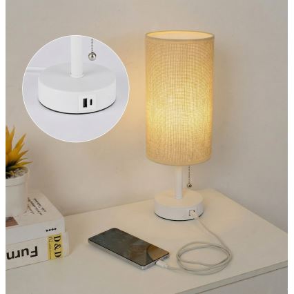 Brilagi - Настолна лампа с USB порт TABLON 1xE27/25W/230V бяла/бежова