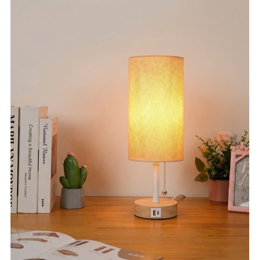 Brilagi - Настолна лампа с USB порт TABLON 1xE27/25W/230V бяла/бежова