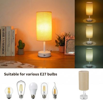 Brilagi - Настолна лампа с USB порт TABLON 1xE27/25W/230V бяла/бежова