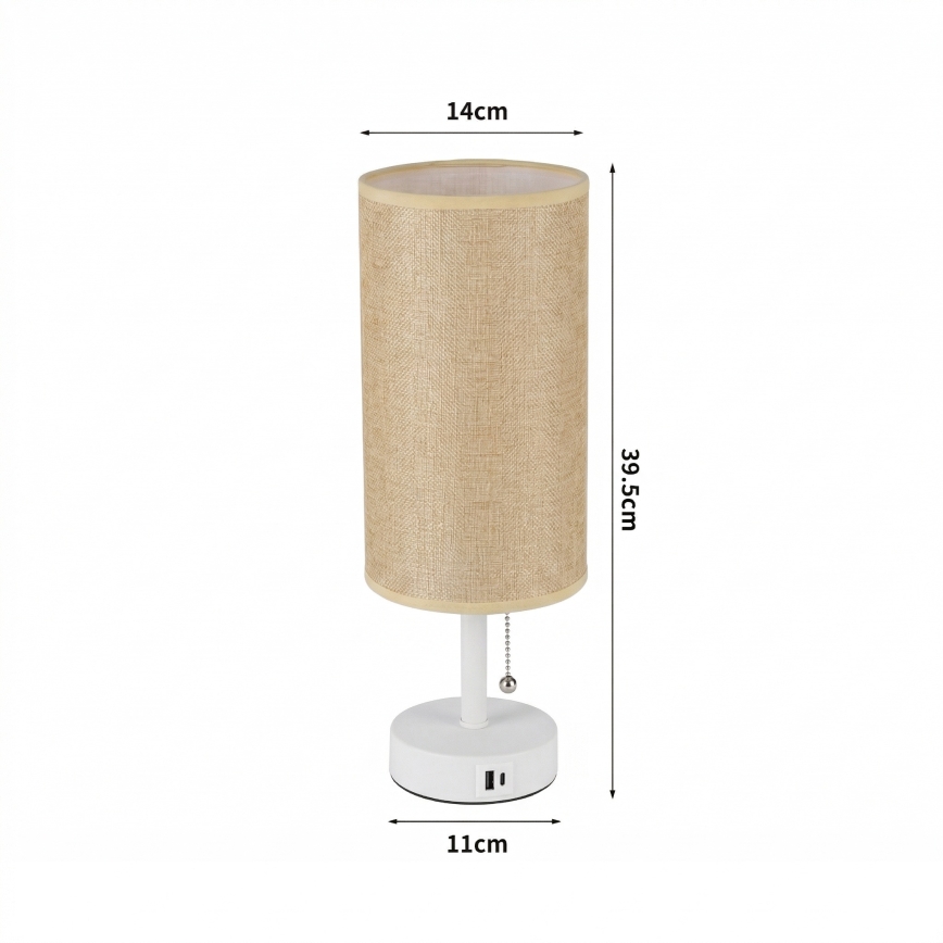 Brilagi - Настолна лампа с USB порт TABLON 1xE27/25W/230V бяла/бежова