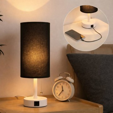 Brilagi - Настолна лампа с USB порт TABLON 1xE27/25W/230V бяла/черна