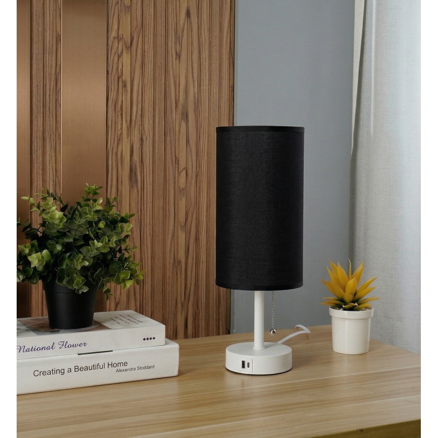 Brilagi - Настолна лампа с USB порт TABLON 1xE27/25W/230V бяла/черна