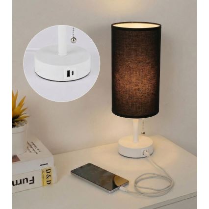 Brilagi - Настолна лампа с USB порт TABLON 1xE27/25W/230V бяла/черна