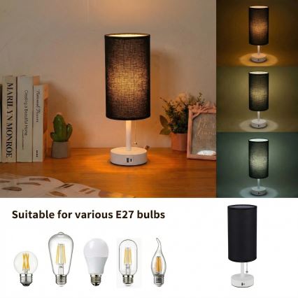 Brilagi - Настолна лампа с USB порт TABLON 1xE27/25W/230V бяла/черна