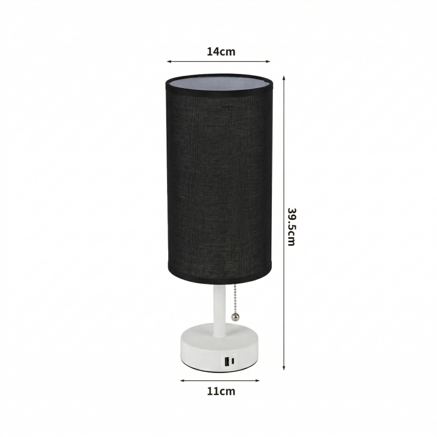 Brilagi - Настолна лампа с USB порт TABLON 1xE27/25W/230V бяла/черна