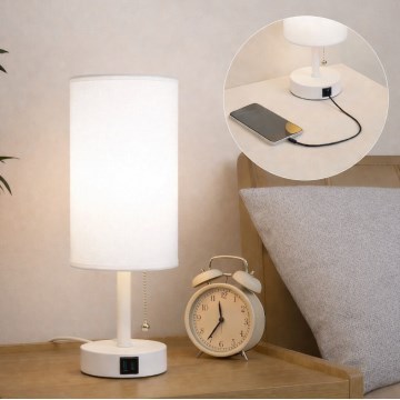 Brilagi - Настолна лампа с USB порт TABLON 1xE27/25W/230V бяла