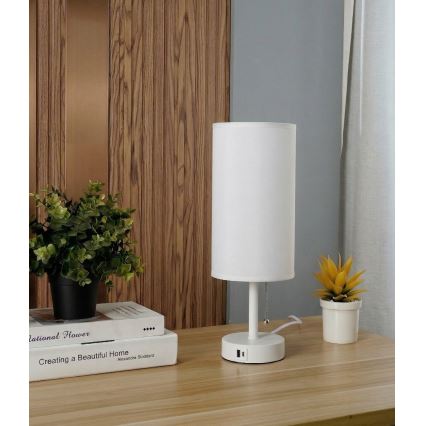 Brilagi - Настолна лампа с USB порт TABLON 1xE27/25W/230V бяла
