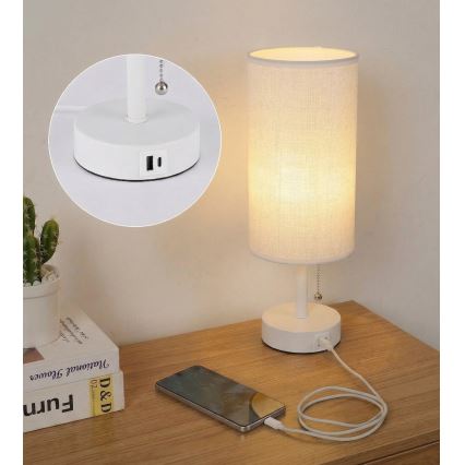 Brilagi - Настолна лампа с USB порт TABLON 1xE27/25W/230V бяла