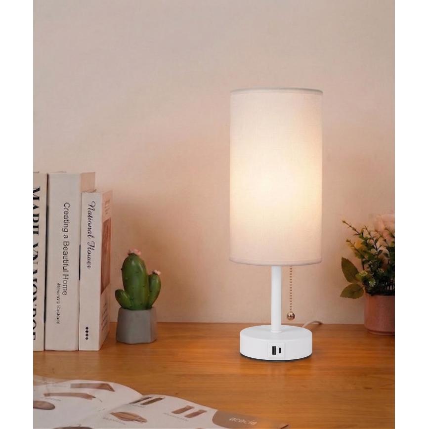 Brilagi - Настолна лампа с USB порт TABLON 1xE27/25W/230V бяла