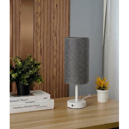 Brilagi - Настолна лампа с USB порт TABLON 1xE27/25W/230V бяла/сива