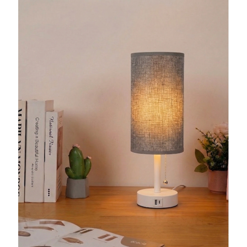 Brilagi - Настолна лампа с USB порт TABLON 1xE27/25W/230V бяла/сива