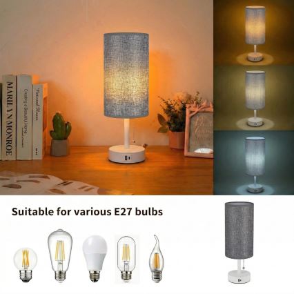 Brilagi - Настолна лампа с USB порт TABLON 1xE27/25W/230V бяла/сива