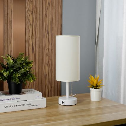 Brilagi - Настолна лампа с USB порт TABLON 1xE27/25W/230V бяла/кремава