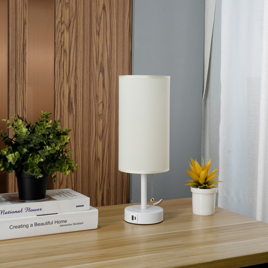 Brilagi - Настолна лампа с USB порт TABLON 1xE27/25W/230V бяла/кремава