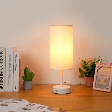 Brilagi - Настолна лампа с USB порт TABLON 1xE27/25W/230V бяла/кремава