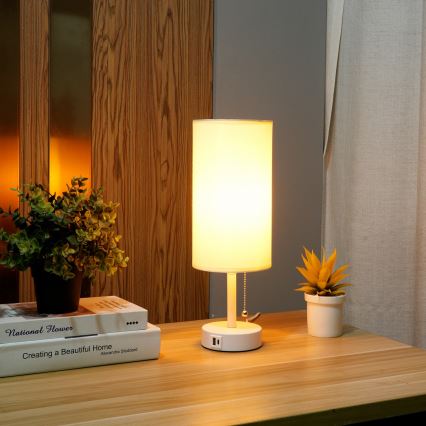 Brilagi - Настолна лампа с USB порт TABLON 1xE27/25W/230V бяла/кремава