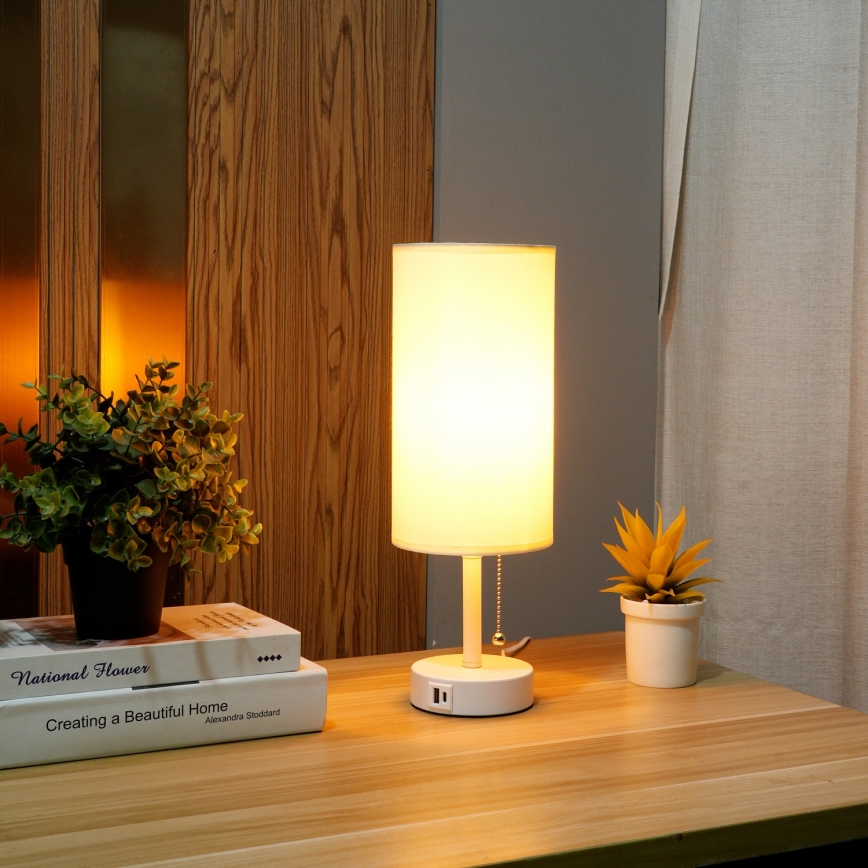 Brilagi - Настолна лампа с USB порт TABLON 1xE27/25W/230V бяла/кремава