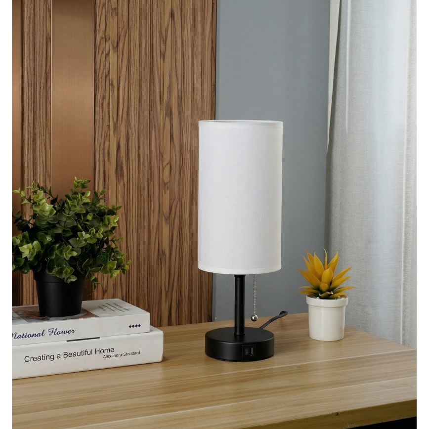 Brilagi - Настолна лампа с USB порт TABLON 1xE27/25W/230V черна/бяла