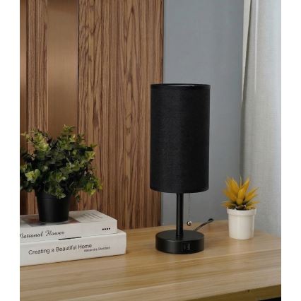 Brilagi - Настолна лампа с USB порт TABLON 1xE27/25W/230V черна