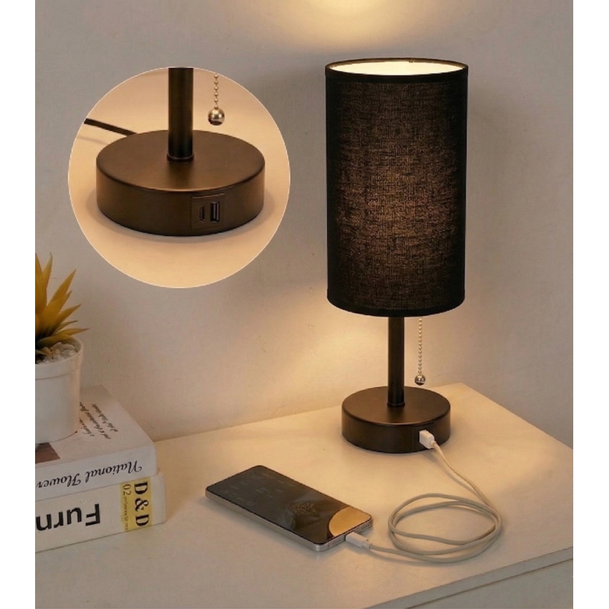 Brilagi - Настолна лампа с USB порт TABLON 1xE27/25W/230V черна