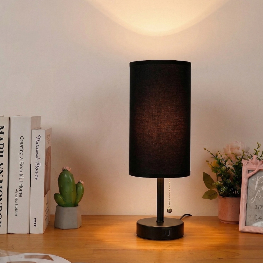 Brilagi - Настолна лампа с USB порт TABLON 1xE27/25W/230V черна