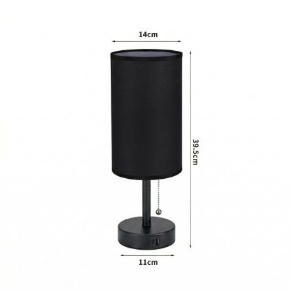 Brilagi - Настолна лампа с USB порт TABLON 1xE27/25W/230V черна