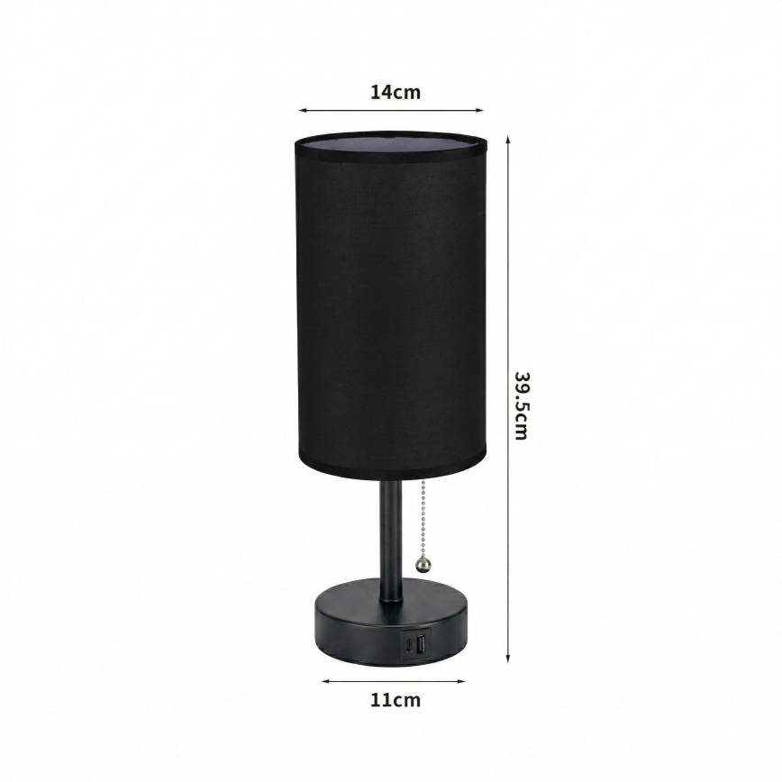 Brilagi - Настолна лампа с USB порт TABLON 1xE27/25W/230V черна