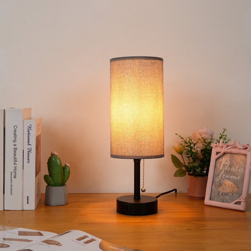 Brilagi - Настолна лампа с USB порт TABLON 1xE27/25W/230V черна/сива