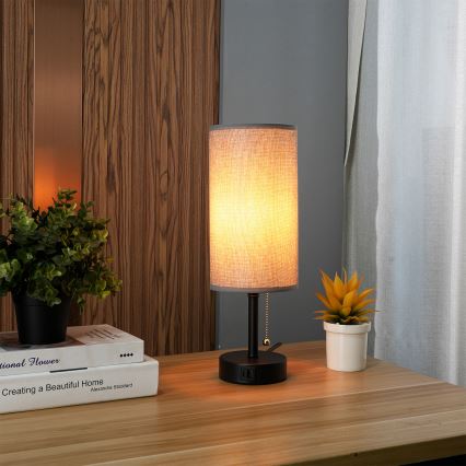 Brilagi - Настолна лампа с USB порт TABLON 1xE27/25W/230V черна/сива