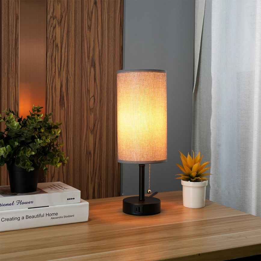 Brilagi - Настолна лампа с USB порт TABLON 1xE27/25W/230V черна/сива