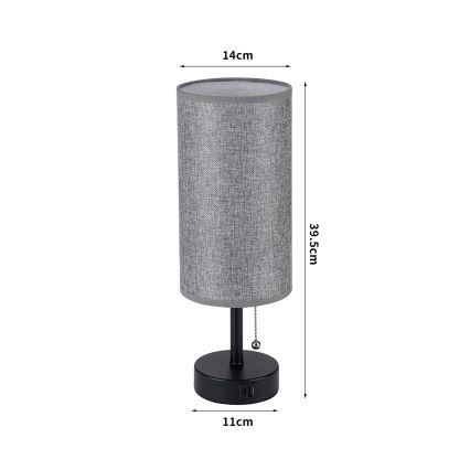 Brilagi - Настолна лампа с USB порт TABLON 1xE27/25W/230V черна/сива