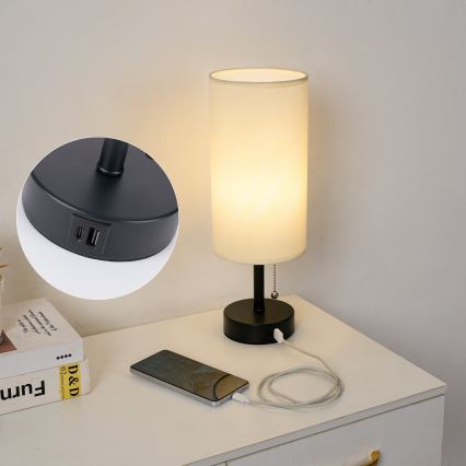Brilagi - Настолна лампа с USB порт TABLON 1xE27/25W/230V черна/кремава