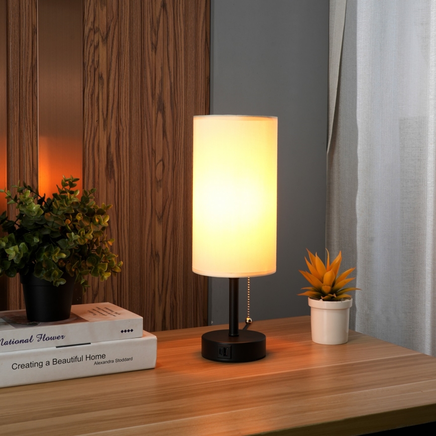Brilagi - Настолна лампа с USB порт TABLON 1xE27/25W/230V черна/кремава