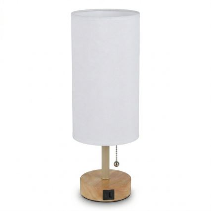Brilagi - Настолна лампа с USB порт TABLON 1xE27/25W/230V дъб/бежова/бяла