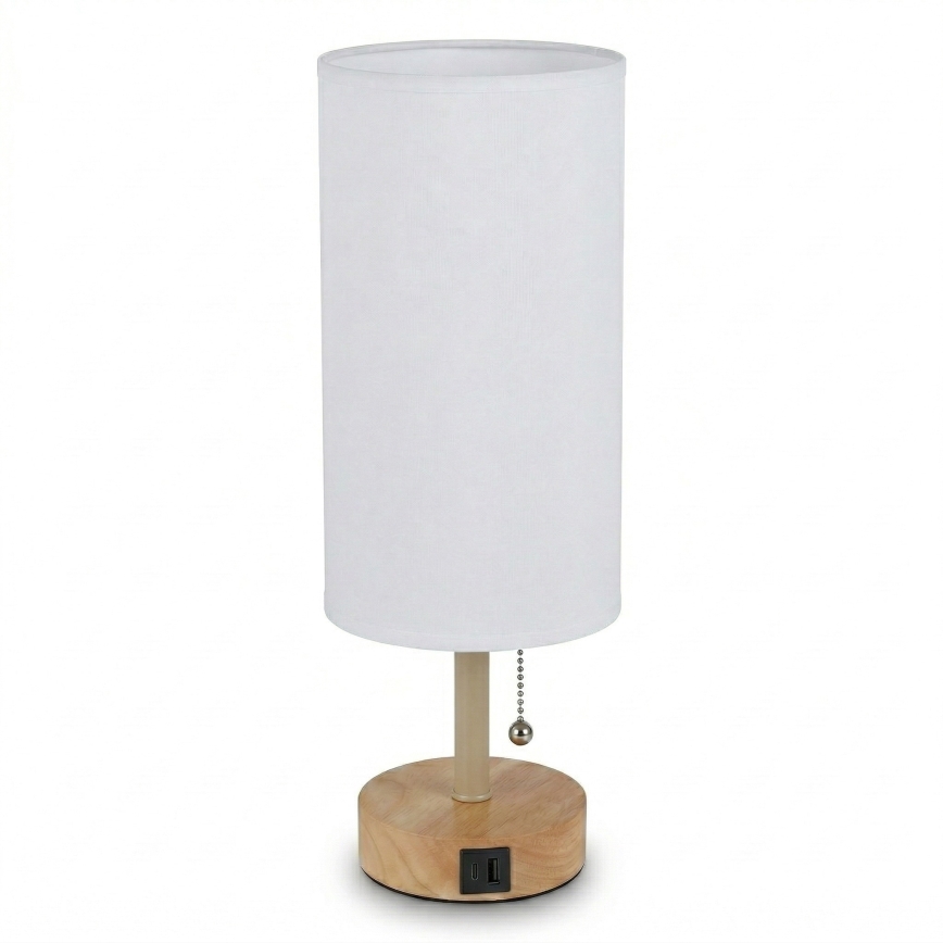 Brilagi - Настолна лампа с USB порт TABLON 1xE27/25W/230V дъб/бежова/бяла