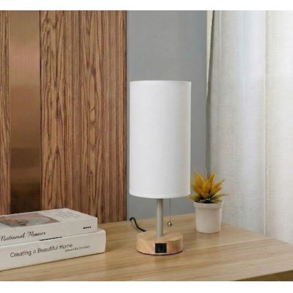 Brilagi - Настолна лампа с USB порт TABLON 1xE27/25W/230V дъб/бежова/бяла