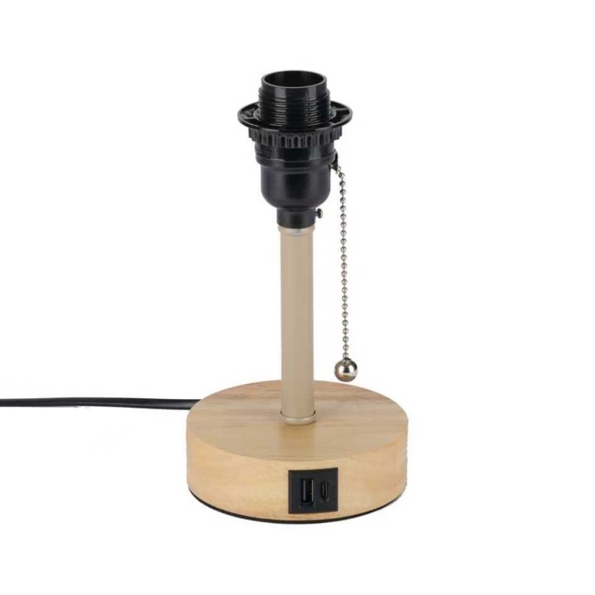 Brilagi - Настолна лампа с USB порт TABLON 1xE27/25W/230V дъб/бежова/бяла
