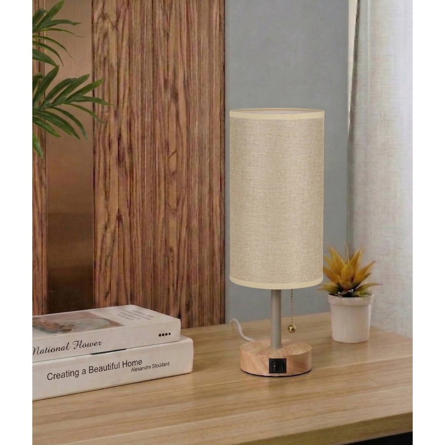 Brilagi - Настолна лампа с USB порт TABLON 1xE27/25W/230V дъб/бежова